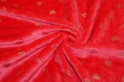 TESSUTO PILE CINIGLIATO ROSSO FANTASIA CUORI LUREX ORO