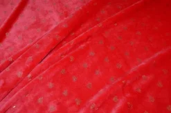 TESSUTO PILE CINIGLIATO ROSSO FANTASIA CUORI LUREX ORO