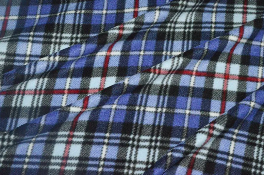 TESSUTO PILE SCACCO AZZURRO