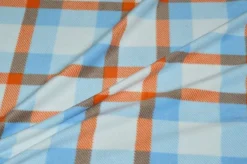 TESSUTO PILE SCACCO AZZURRO ARANCIO