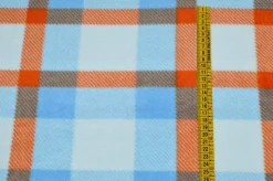 TESSUTO PILE SCACCO AZZURRO ARANCIO