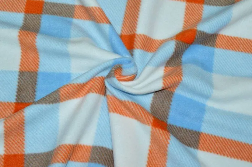 TESSUTO PILE SCACCO AZZURRO ARANCIO