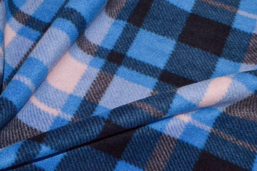 TESSUTO PILE SCACCO CELESTE BLU