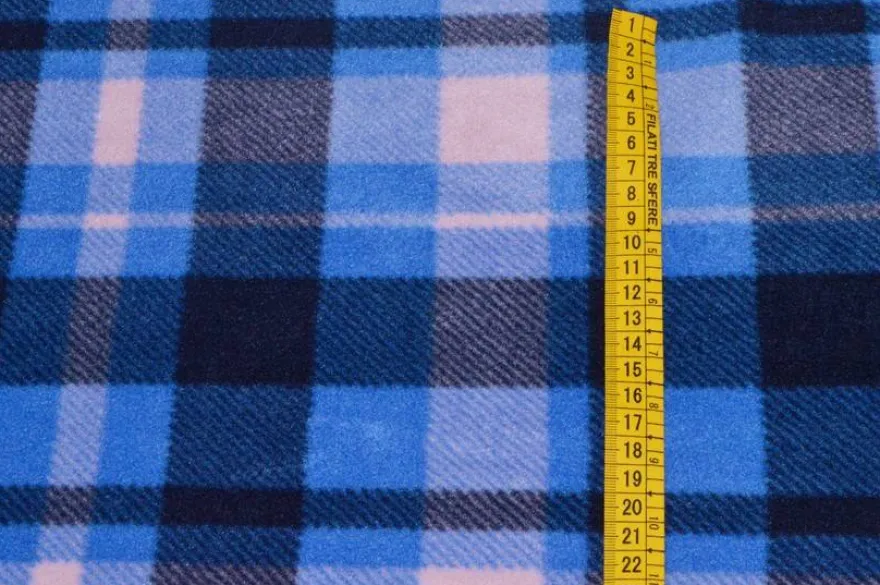TESSUTO PILE SCACCO CELESTE BLU