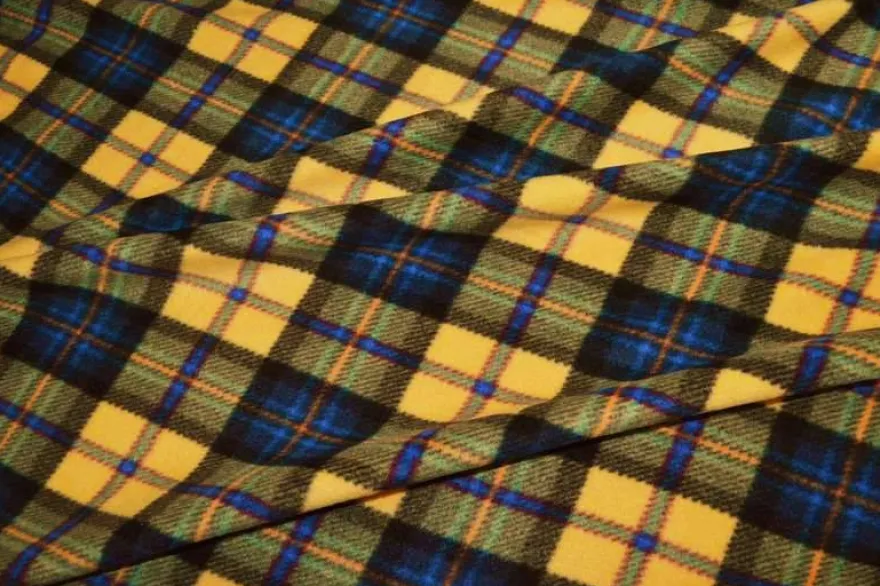 TESSUTO PILE SCACCO GIALLO BLU
