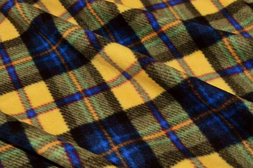 TESSUTO PILE SCACCO GIALLO BLU