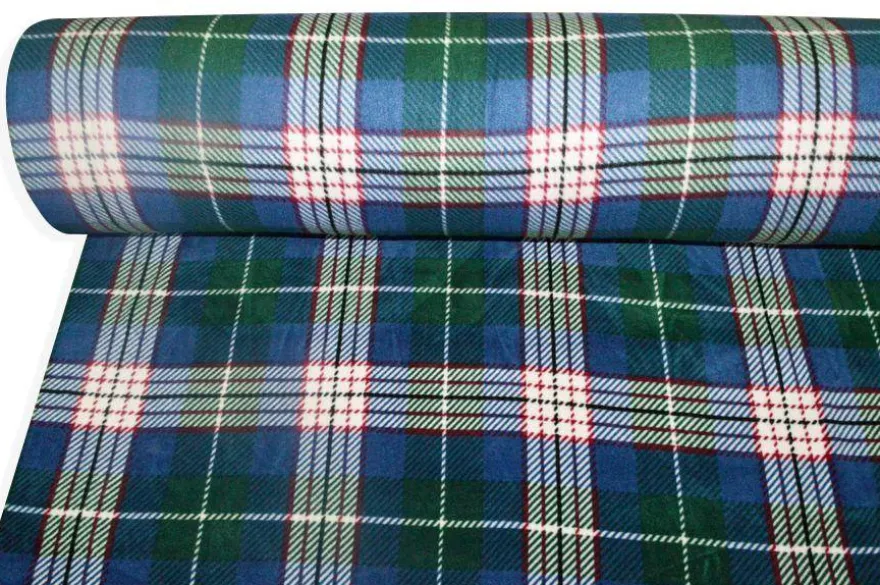 TESSUTO PILE SCACCO VERDE BLU