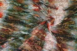 TESSUTO PIZZO CON VOLANT SFUMATO ROSSO VERDE