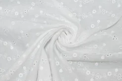 TESSUTO PIZZO SAN GALLO PURO COTONE RICAMO FIORELLINO BIANCO