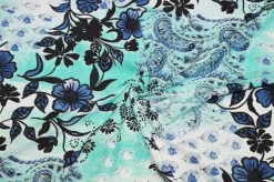 TESSUTO POPELINE PURO COTONE FANTASIA FIORE BLU