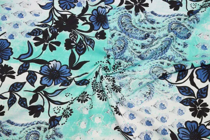 TESSUTO POPELINE PURO COTONE FANTASIA FIORE BLU