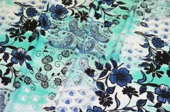 TESSUTO POPELINE PURO COTONE FANTASIA FIORE BLU