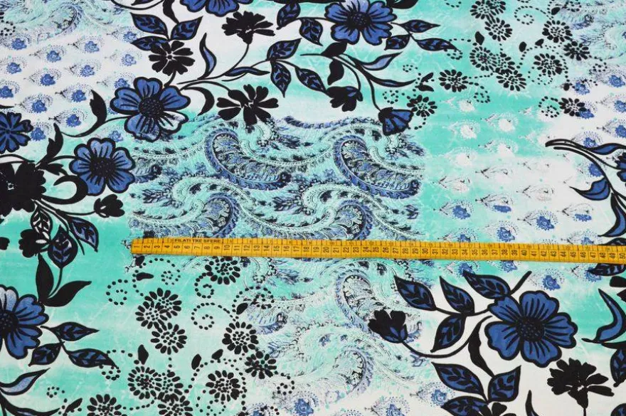 TESSUTO POPELINE PURO COTONE FANTASIA FIORE BLU