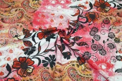 TESSUTO POPELINE PURO COTONE FANTASIA FIORE ROSSO