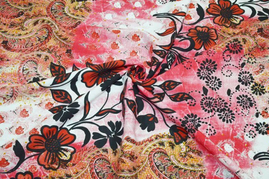 TESSUTO POPELINE PURO COTONE FANTASIA FIORE ROSSO