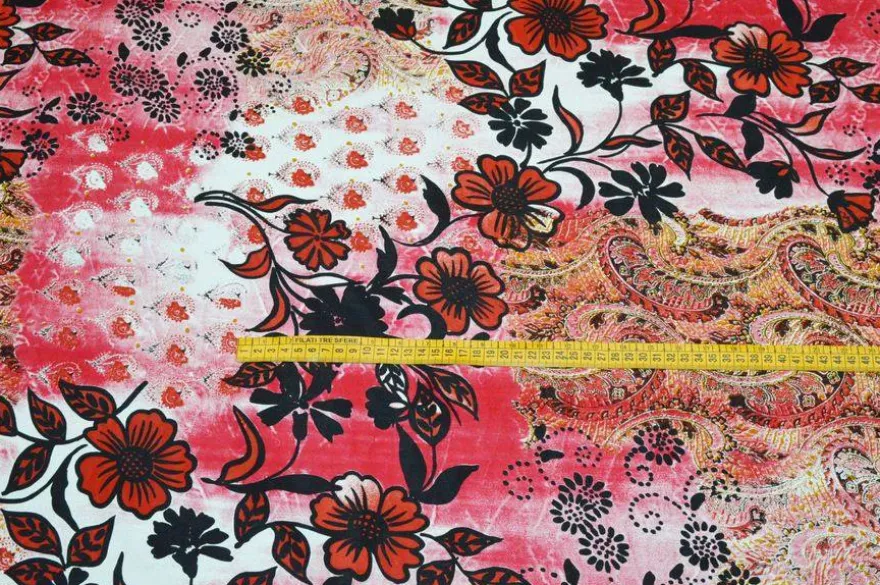 TESSUTO POPELINE PURO COTONE FANTASIA FIORE ROSSO