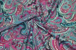 TESSUTO POPELINE PURO COTONE FANTASIA CASHMERE FUCSIA