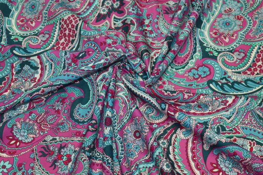 TESSUTO POPELINE PURO COTONE FANTASIA CASHMERE FUCSIA