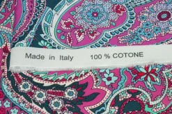 TESSUTO POPELINE PURO COTONE FANTASIA CASHMERE FUCSIA