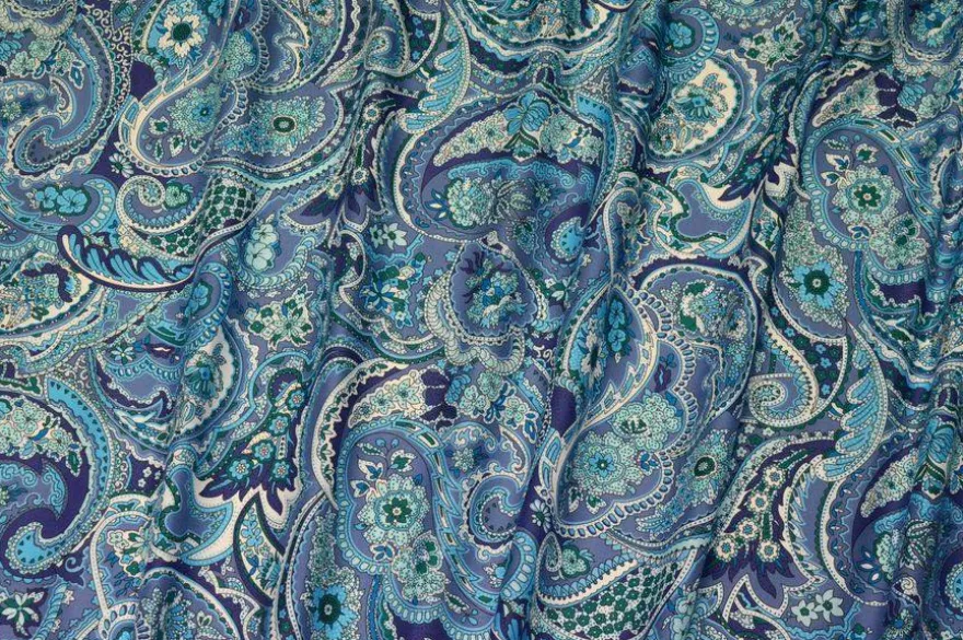 TESSUTO POPELINE PURO COTONE FANTASIA CASHMERE AZZURRO