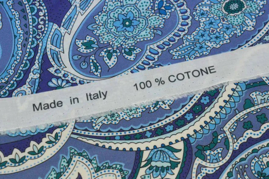 TESSUTO POPELINE PURO COTONE FANTASIA CASHMERE AZZURRO