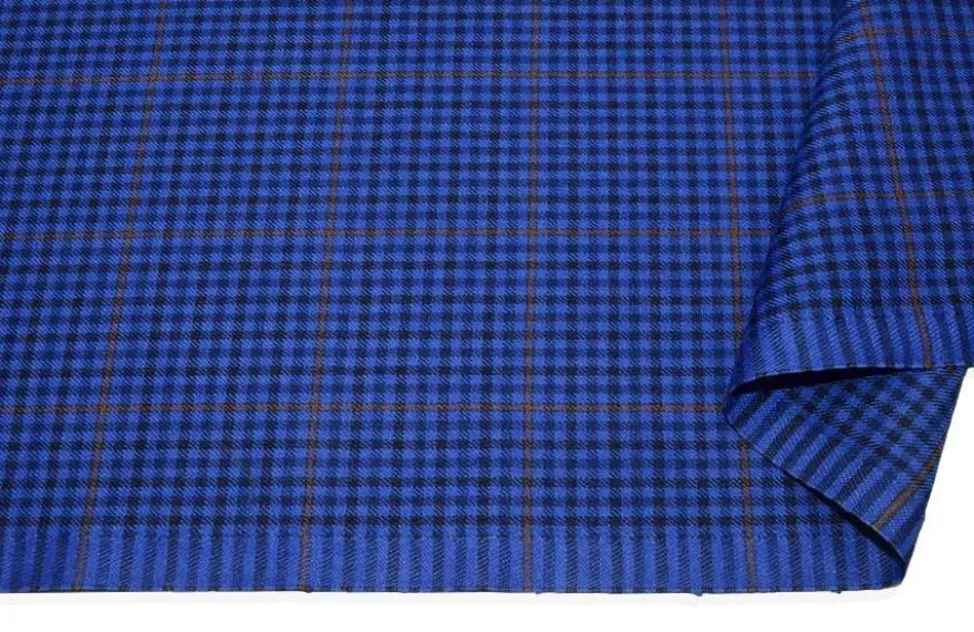 TESSUTO PRINCIPE DI GALLES MISTO LANA SETA AZZURRO