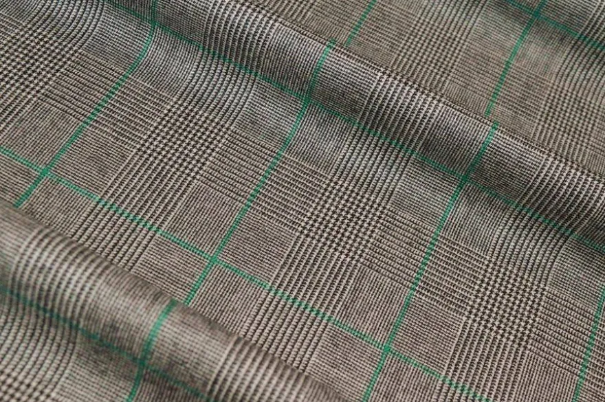 TESSUTO PRINCIPE DI GALLES MISTO CASHMERE RIGA VERDE