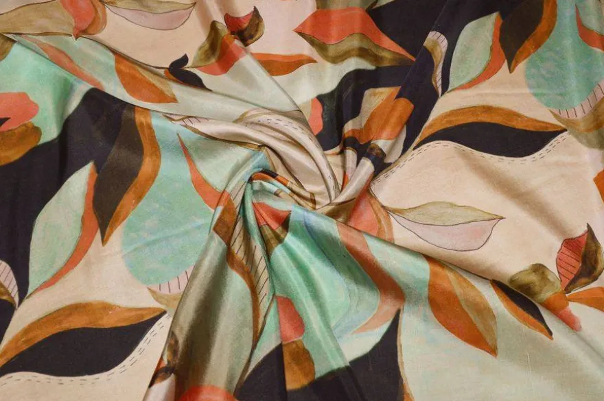 TESSUTO PURA SETA SHANTUNG LEGGERO FANTASIA FOLIAGE