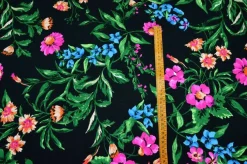 TESSUTO PURA VISCOSA FANTASIA FLOREALE FONDO NERO