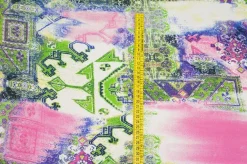 TESSUTO PURA VISCOSA FANTASIA ETNICA ROSA VERDE