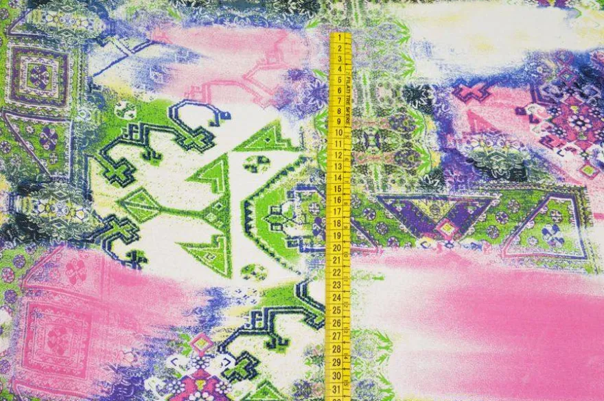 TESSUTO PURA VISCOSA FANTASIA ETNICA ROSA VERDE