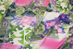 TESSUTO PURA VISCOSA FANTASIA ETNICA ROSA VERDE