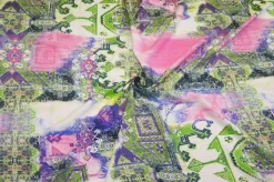 TESSUTO PURA VISCOSA FANTASIA ETNICA ROSA VERDE