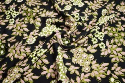 TESSUTO PURA VISCOSA FIORE VERDE FONDO NERO