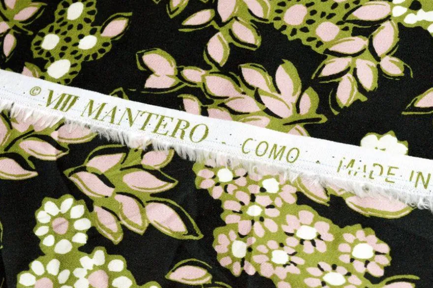 TESSUTO PURA VISCOSA FIORE VERDE FONDO NERO