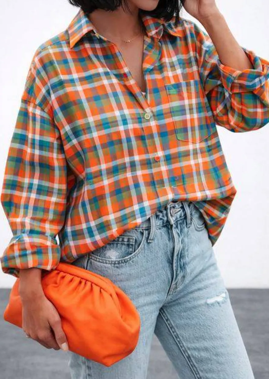 TESSUTO PURO COTONE CAMICERIA SCACCO ARANCIO