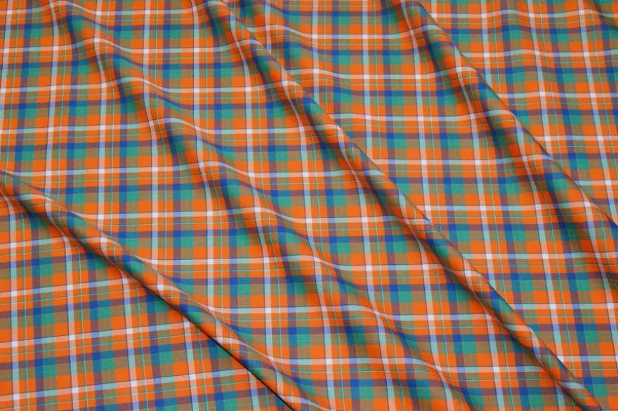 TESSUTO PURO COTONE CAMICERIA SCACCO ARANCIO