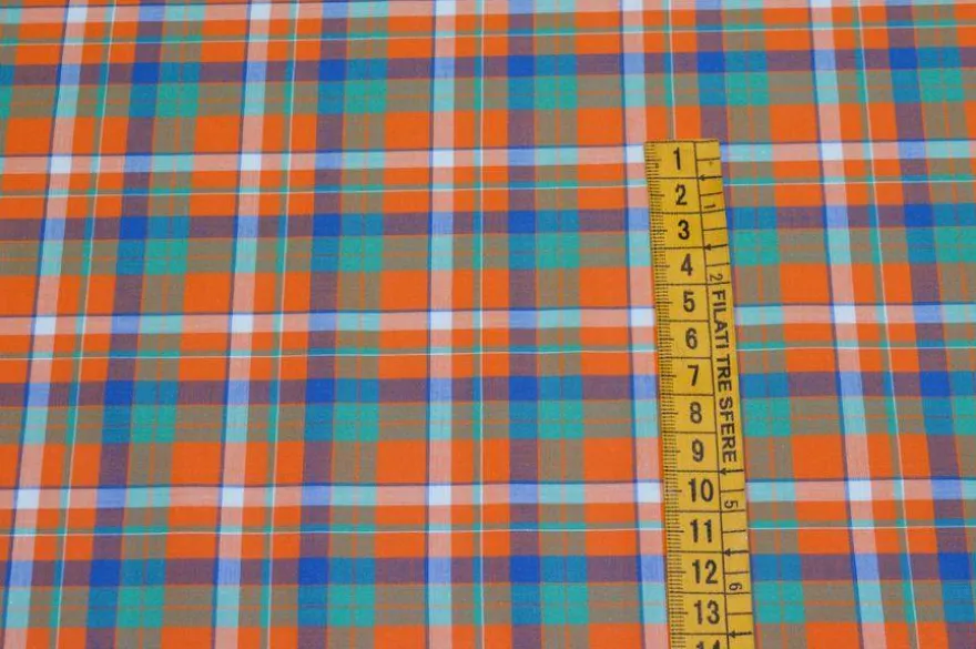 TESSUTO PURO COTONE CAMICERIA SCACCO ARANCIO