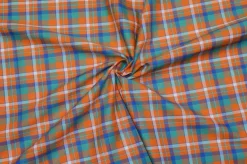 TESSUTO PURO COTONE CAMICERIA SCACCO ARANCIO