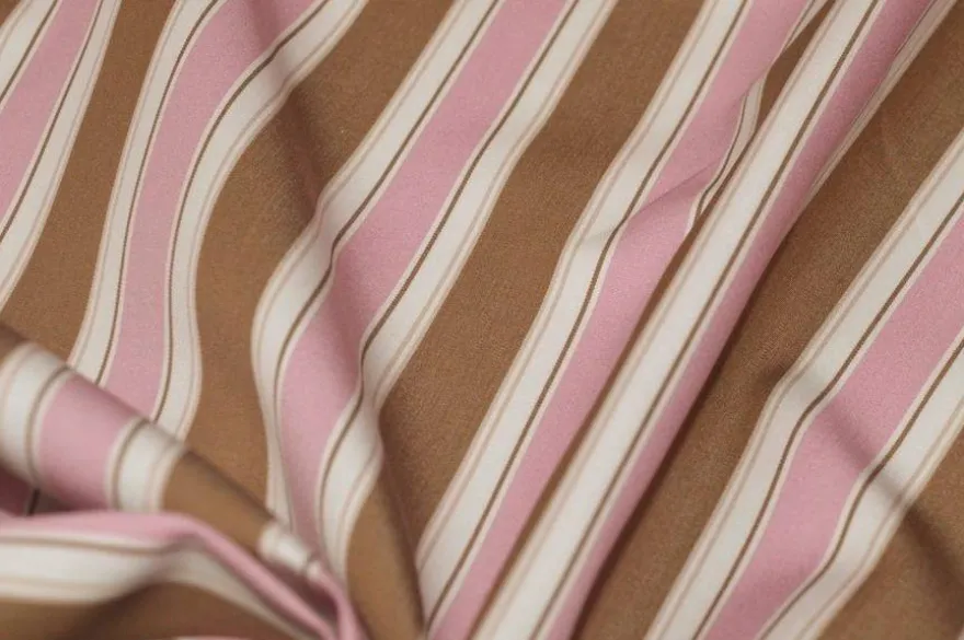 TESSUTO PURO COTONE CAMICERIA RIGA BEIGE E ROSA