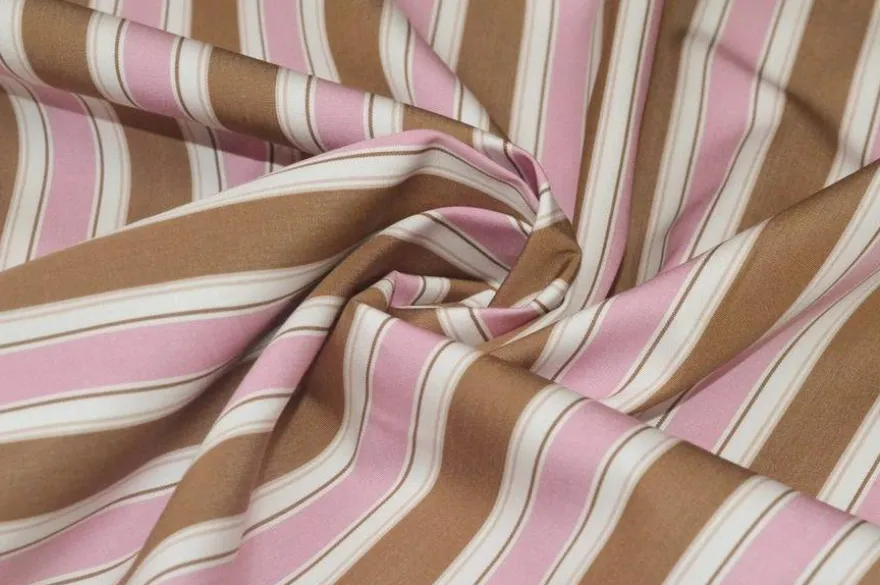 TESSUTO PURO COTONE CAMICERIA RIGA BEIGE E ROSA