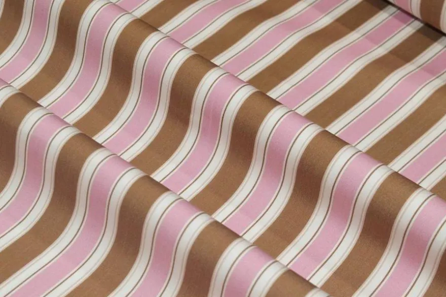 TESSUTO PURO COTONE CAMICERIA RIGA BEIGE E ROSA