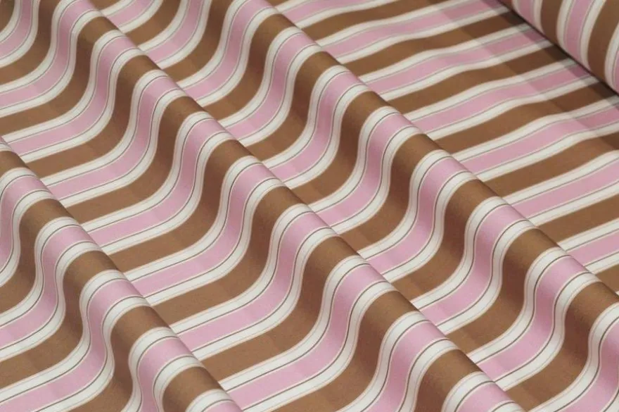 TESSUTO PURO COTONE CAMICERIA RIGA BEIGE E ROSA