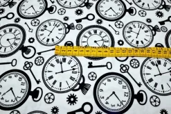 TESSUTO PURO COTONE FANTASIA CLOCKS BIANCA
