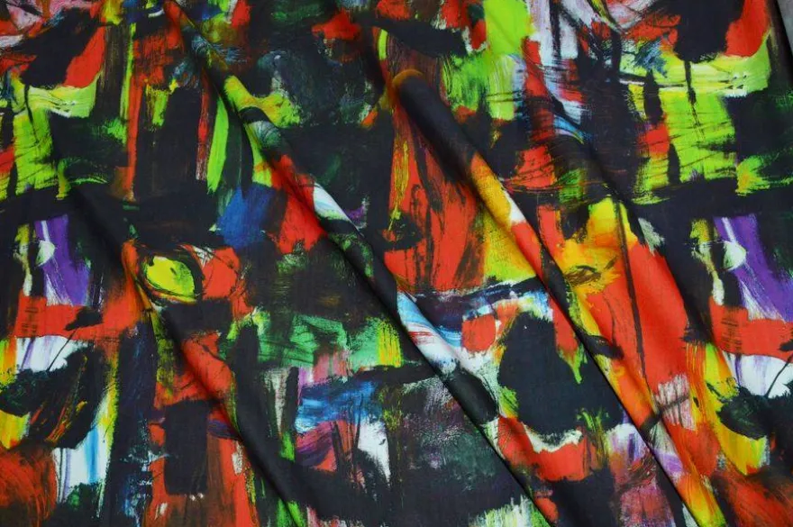 TESSUTO PURO COTONE FANTASIA ASTRATTA MULTICOLOR