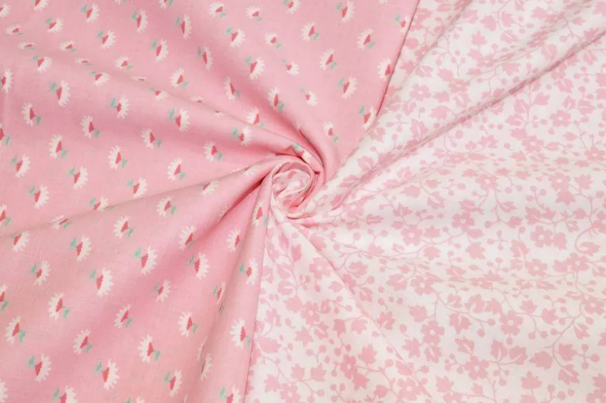 TESSUTO PURO COTONE FANTASIE PATCHWORK ABBINATE ROSA