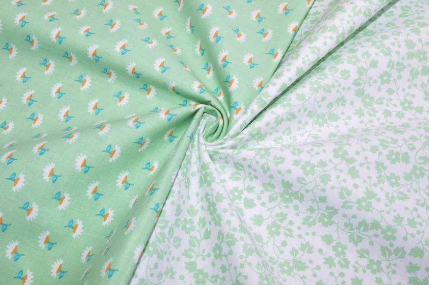 TESSUTO PURO COTONE FANTASIE PATCHWORK ABBINATE VERDE