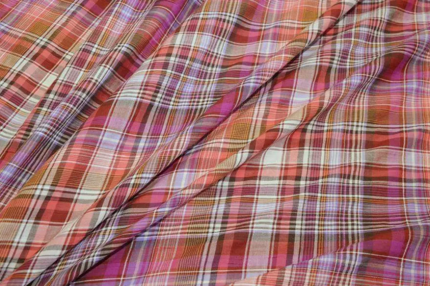 TESSUTO PURO COTONE MADRAS A QUADRI