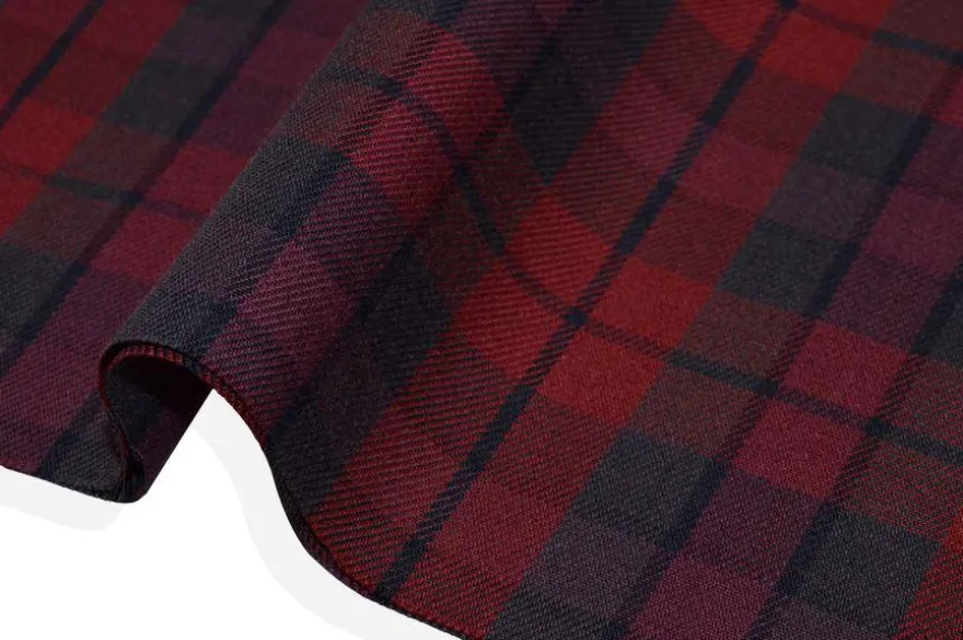 TESSUTO PURO COTONE TARTAN ROSSO GRIGIO