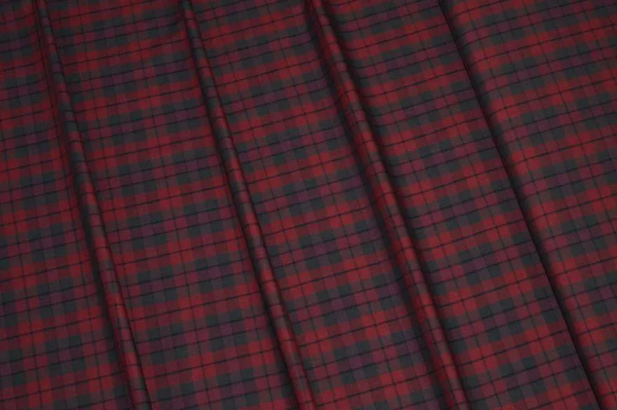 TESSUTO PURO COTONE TARTAN ROSSO GRIGIO
